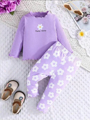 Purple Daisy Flowers Printed Kids Night Suit (RX-248)