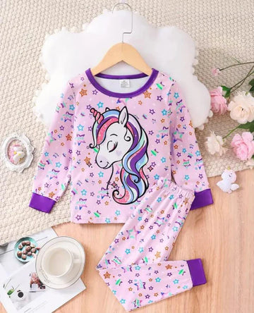 Purple Unicorn with Stars Printed Kids Night Suit (RX-268)