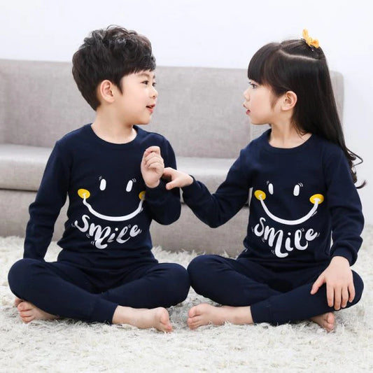 Baby or Baba Navy Blue Smile Print Full Sleeves Night Suit for Kids (1 Pcs) (KO-KNS-305)