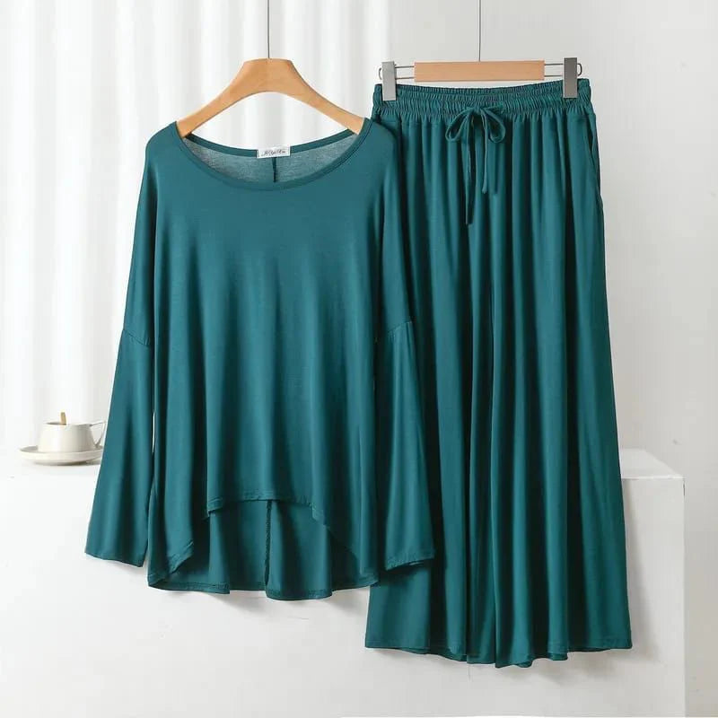 Dark Green Frill Sleeves Shirt With Lose Style Lounge Wear (KO-NS-412)