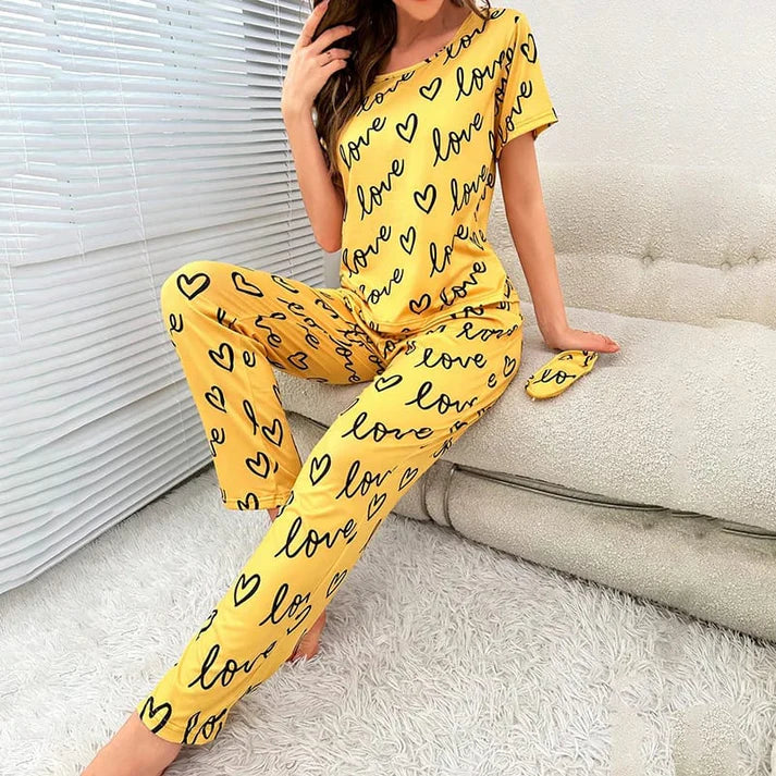 Yellow Love Printed half T-shirt with Trouser Suit (RX-391)