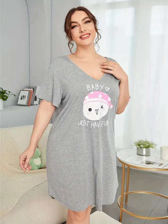 Grey Baby Kitty Print Long Shirt For Women (KO-LS-511)